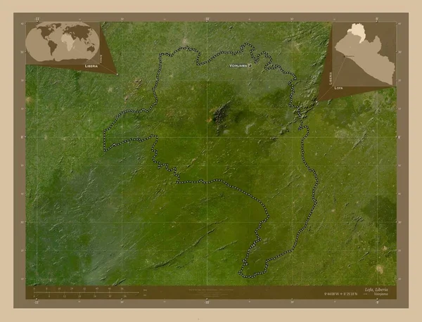 Lofa Επαρχία Λιβερίας Δορυφορικός Χάρτης Χαμηλής Ανάλυσης Τοποθεσίες Και Ονόματα — Φωτογραφία Αρχείου