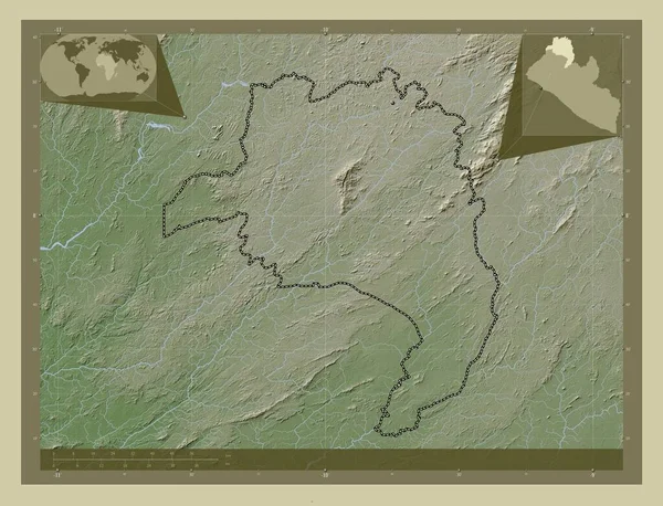 Lofa Kreis Liberia Höhenkarte Wiki Stil Mit Seen Und Flüssen — Stockfoto