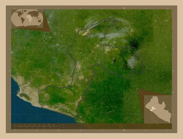Марджиби Графство Либерия Карта Спутника Низкого Разрешения Места Расположения Крупных — стоковое фото