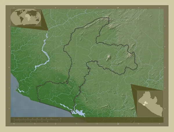 Margibi Liberias Län Höjd Karta Färgad Wiki Stil Med Sjöar — Stockfoto
