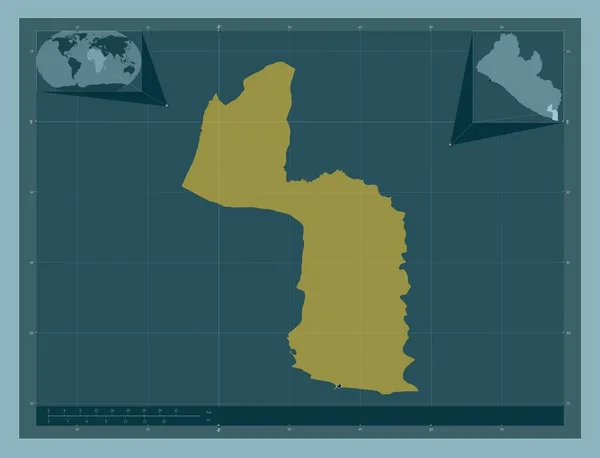 马里兰 利比里亚县 固体的颜色形状 该区域主要城市的所在地点 角辅助位置图 — 图库照片