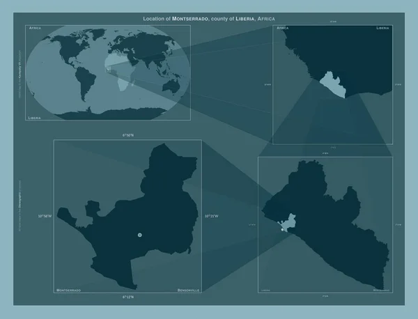 라이베리아 도표는 규모의 지도에서 지역의 위치를 줍니다 프레임 Png 모양의 — 스톡 사진