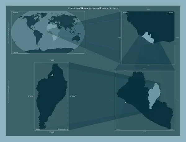 라이베리아 도표는 규모의 지도에서 지역의 위치를 줍니다 프레임 Png 모양의 — 스톡 사진