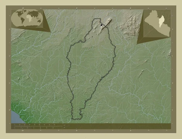 Nimba Hrabstwo Liberia Mapa Wzniesień Kolorowa Stylu Wiki Jeziorami Rzekami — Zdjęcie stockowe