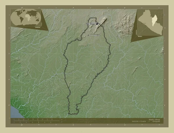 Nimba Comté Libéria Carte Altitude Colorée Dans Style Wiki Avec — Photo