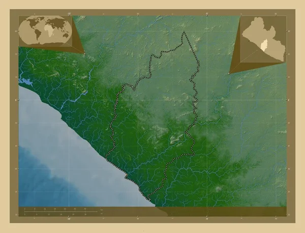 River Cess Liberya Bölgesi Gölleri Nehirleri Olan Renkli Yükseklik Haritası — Stok fotoğraf