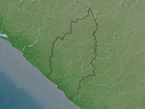 利比里亚县塞斯河 带有湖泊和河流的Wiki风格的高程图 — 图库照片
