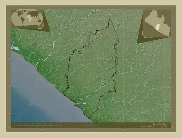 Річка Сесс Графство Ліберія Висота Карти Забарвлена Вікі Стилі Озерами — стокове фото
