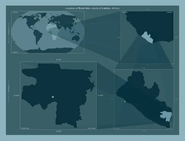 River Gee Condado Liberia Diagrama Que Muestra Ubicación Región Mapas — Foto de Stock