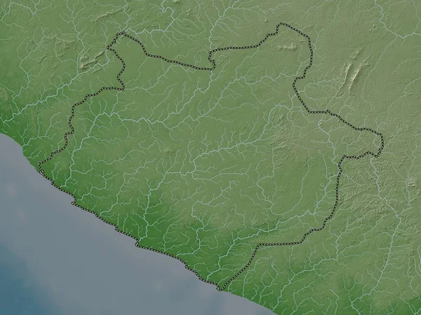 Sinoe Condado Liberia Mapa Elevación Coloreado Estilo Wiki Con Lagos —  Fotos de Stock