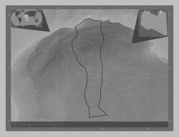 Jabal Akhdar Distrito Libia Mapa Elevación Escala Grises Con Lagos —  Fotos de Stock