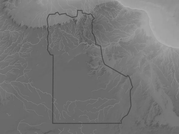 Jabal Gharbi District Libya Grayscale Elevation Map Lakes Rivers — Stock Photo, Image