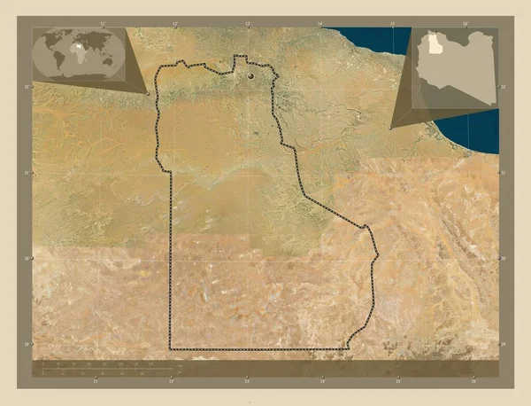 リビアの地区 ジャバル ガルビ 高解像度衛星地図 コーナー補助位置図 — ストック写真