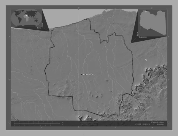 Jifarah Líbia Körzete Kétszintes Domborzati Térkép Tavakkal Folyókkal Régió Nagyvárosainak — Stock Fotó