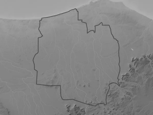Jifarah Dystrykt Libii Mapa Wzniesień Skali Szarości Jeziorami Rzekami — Zdjęcie stockowe
