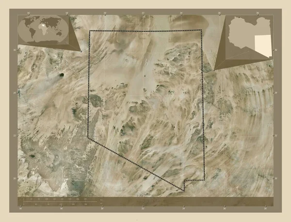 Kufrah 地区Of Libya 高分辨率卫星地图 角辅助位置图 — 图库照片