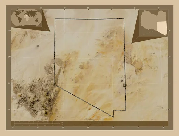 Kufrah Distrito Líbia Mapa Satélite Baixa Resolução Locais Das Principais — Fotografia de Stock