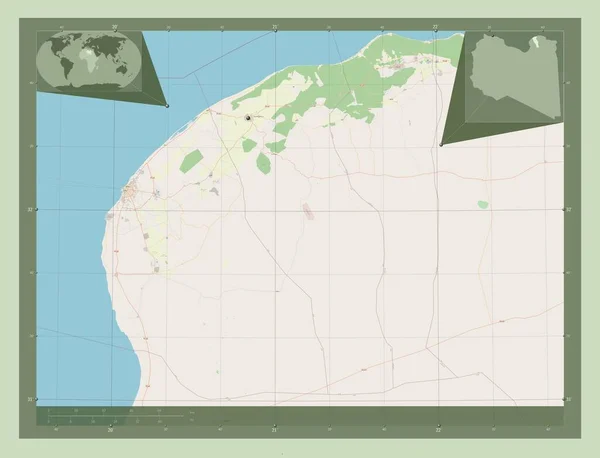 Marj District Libya Open Street Map Corner Auxiliary Location Maps — Stock Photo, Image