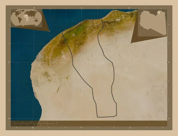 リビアのアル マルジ地区 低解像度衛星地図 コーナー補助位置図 — ストック写真