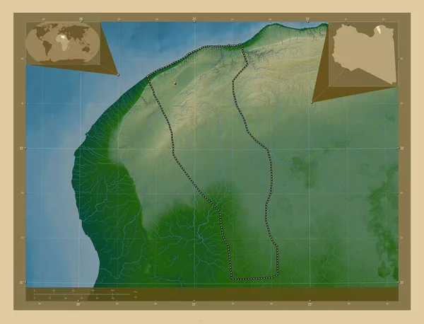 Marj Distriktet Libyen Färgade Höjd Karta Med Sjöar Och Floder — Stockfoto