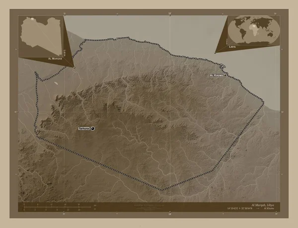 Аль Маркаб Район Лівії Висота Карти Забарвлена Сепії Тонів Озерами — стокове фото