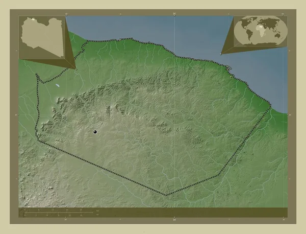 Marqab Libyen Höjd Karta Färgad Wiki Stil Med Sjöar Och — Stockfoto