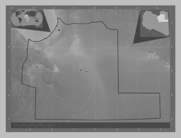 Аль Вахат Район Ливии Карта Высот Оттенках Серого Озерами Реками — стоковое фото