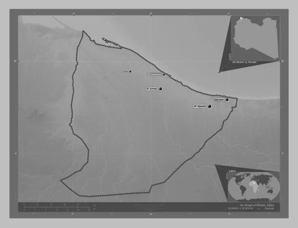 Nuqat Khams Bezirk Von Libyen Graustufen Höhenkarte Mit Seen Und — Stockfoto
