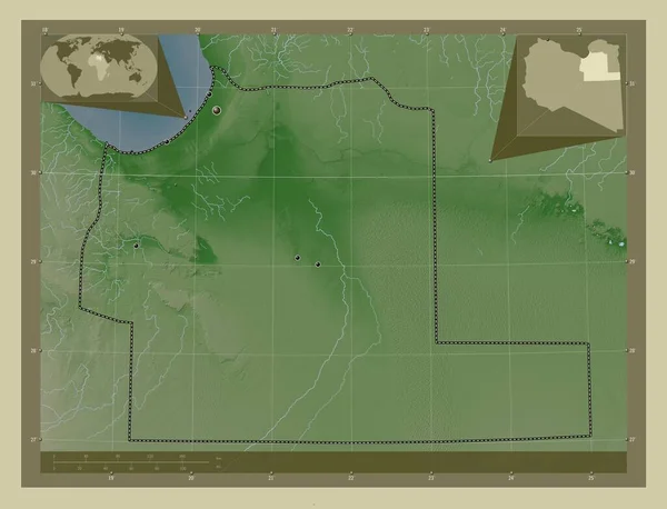 Wahat Okres Libye Zdvihová Mapa Zbarvená Stylu Wiki Jezery Řekami — Stock fotografie