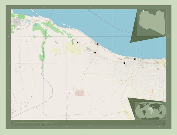 Nuqat Khams District Libye Ouvrir Carte Routière Emplacements Des Grandes — Photo