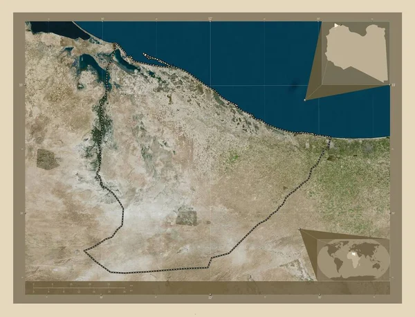 リビアの地方のNuqat Kams 高解像度衛星地図 コーナー補助位置図 — ストック写真