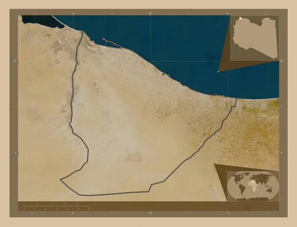 一个Nuqat Khams 利比亚地区 低分辨率卫星地图 角辅助位置图 — 图库照片