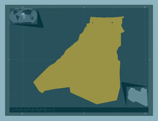 Zawiyah 利比亚区 固体的颜色形状 该区域主要城市的所在地点 角辅助位置图 — 图库照片