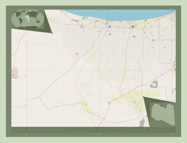 Завія Район Лівії Відкрита Карта Вулиць Розташування Великих Міст Регіону — стокове фото