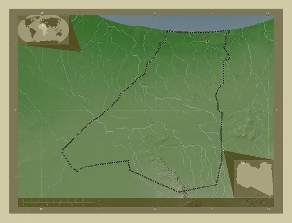 Завія Район Лівії Висота Карти Забарвлена Вікі Стилі Озерами Річками — стокове фото