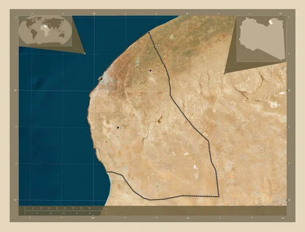 ベンガジ リビアの地区 高解像度衛星地図 地域の主要都市の場所 コーナー補助位置図 — ストック写真