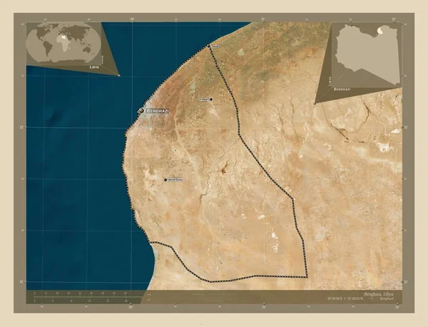 Benghazi District Libya High Resolution Satellite Map Locations Names Major — Stock Photo, Image