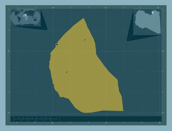 ベンガジ リビアの地区 しっかりした色の形 地域の主要都市の場所 コーナー補助位置図 — ストック写真