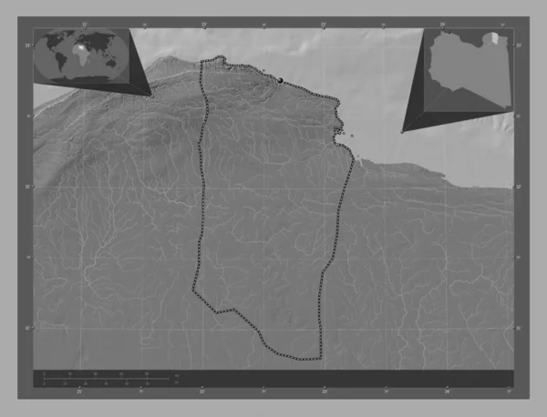 Darnah District Libië Hoogteplattegrond Met Meren Rivieren Hulplocatiekaarten Hoek — Stockfoto