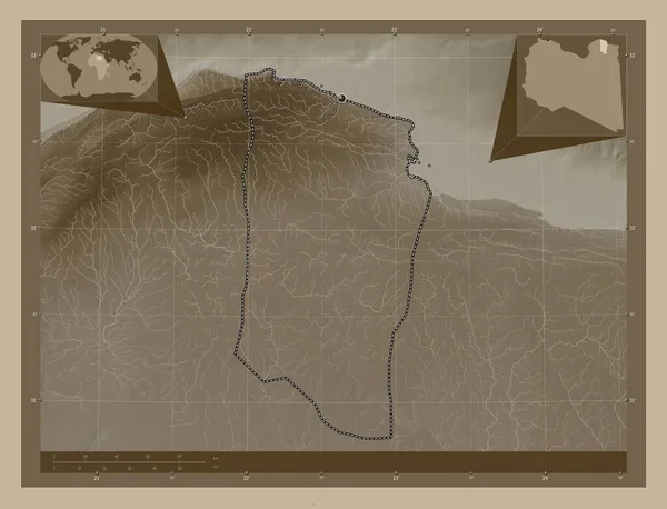 Дарна Район Лівії Висота Карти Забарвлена Сепії Тонів Озерами Річками — стокове фото
