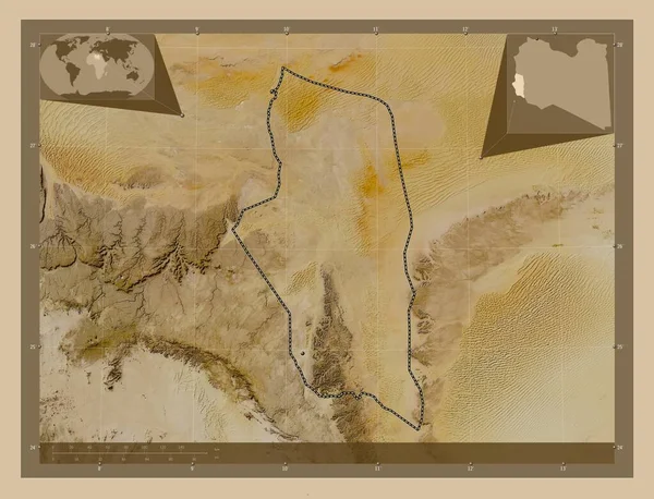Гат Район Лівії Супутникова Карта Низькою Роздільною Здатністю Кутові Допоміжні — стокове фото