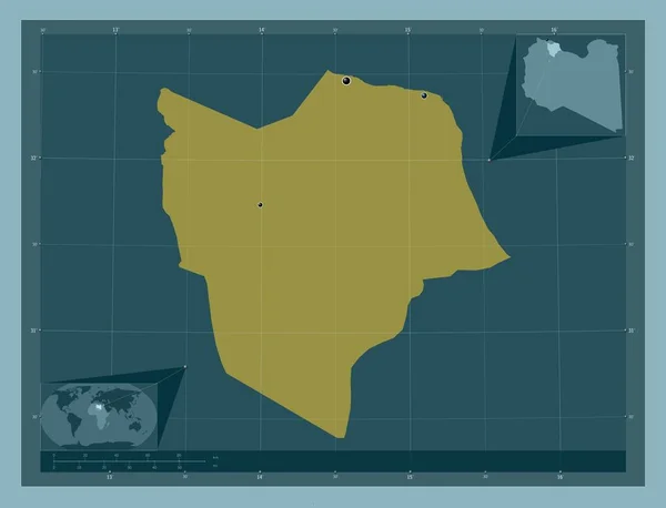 Misratah 利比亚区 固体的颜色形状 该区域主要城市的所在地点 角辅助位置图 — 图库照片