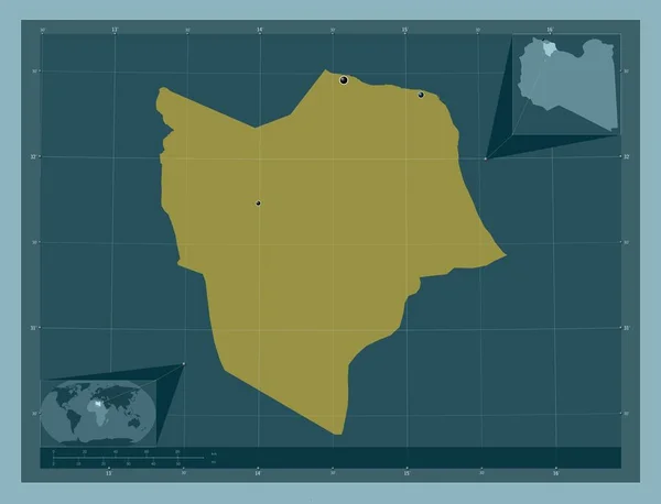 ミスラタ リビアの地区 しっかりした色の形 地域の主要都市の場所 コーナー補助位置図 — ストック写真