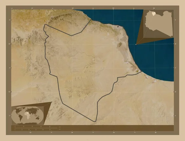 ミスラタ リビアの地区 低解像度衛星地図 コーナー補助位置図 — ストック写真