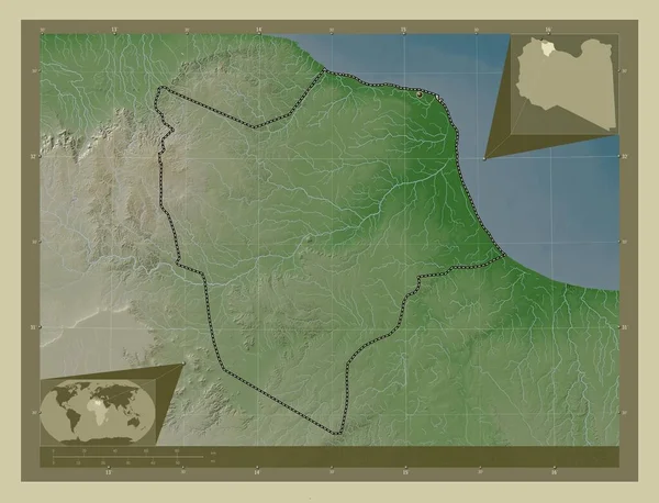 Misratah Distrito Libia Mapa Elevación Coloreado Estilo Wiki Con Lagos —  Fotos de Stock