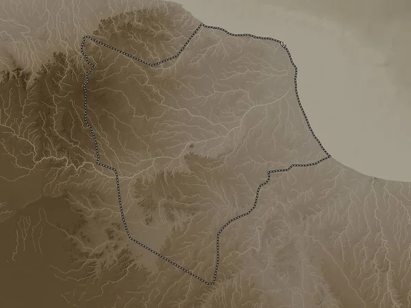 ミスラタ リビアの地区 湖や川とセピアトーンで着色標高マップ — ストック写真