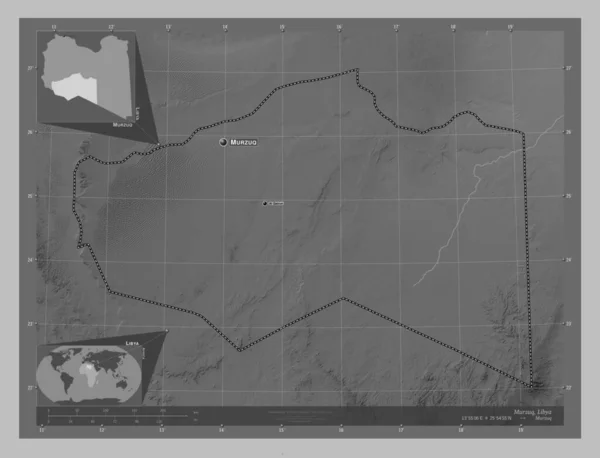 Мурзук Район Лівії Граймасштабна Мапа Висот Озерами Річками Місця Розташування — стокове фото