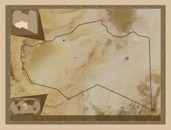 Murzuq Distrito Libia Mapa Satelital Baja Resolución Ubicaciones Las Principales —  Fotos de Stock