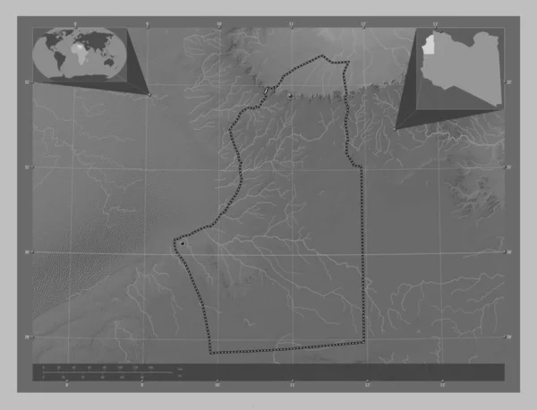 Налут Район Лівії Граймасштабна Мапа Висот Озерами Річками Розташування Великих — стокове фото