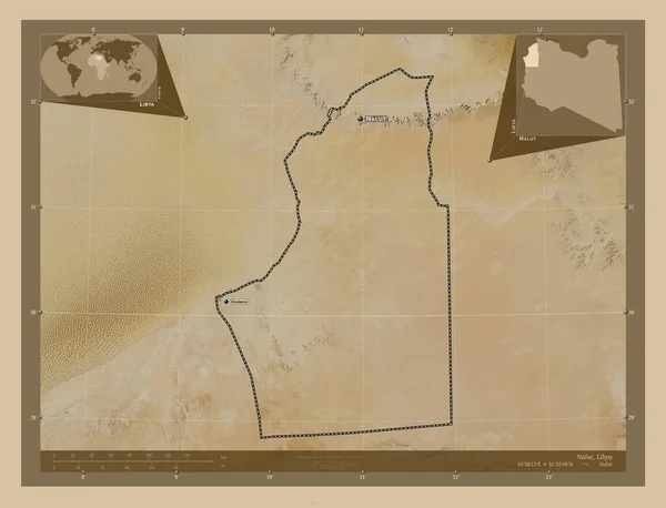 Nalut Distrito Libia Mapa Satelital Baja Resolución Ubicaciones Nombres Las —  Fotos de Stock